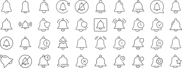 Poster - Bell with Items Simple Isolated Line Icons Collection. Editable Stroke. Suitable for Web Sites, Books, Cards, Apps