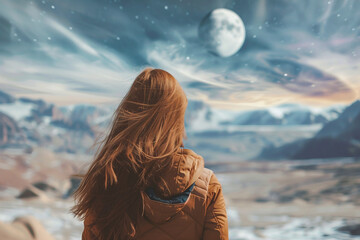 Wall Mural - ai generated image of human life on another planet space