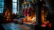 © Bezerra Neto - Lareira aconchegante com meias natalinas penduradas e presentes de natal.