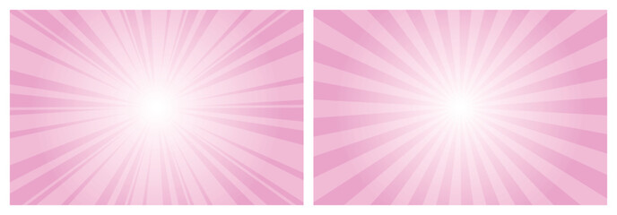 Poster - Lavender rose pink sunburst pattern background. Sunbeam backdrop with rays. Summer Banner. Vector Illustration.