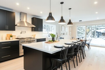 Wall Mural - Bright modern kitchen with white cabinets and natural light during daytime