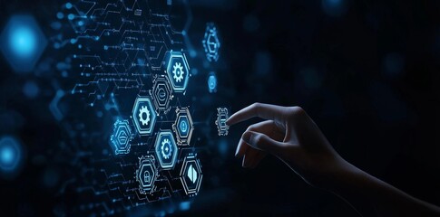 Leinwandbilder - Robotics and AI technology for business process workflow optimization and productivity improvement. Business process management and data analytics.
