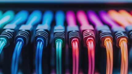 A vibrant array of colorful network cables, symbolizing connectivity and modern technology in a dynamic digital world.