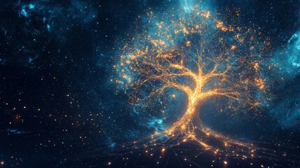 Leinwandbilder - A futuristic polygonal tree concept that could be used in biotechnology or bioengineering.