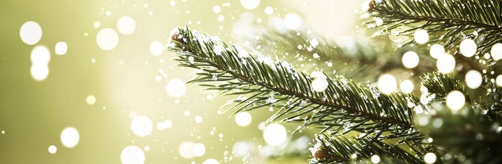 Fototapete - Christmas banner design. Pine tree on green background with copy space. 3D rendering, 3D illustration, 3D modeling