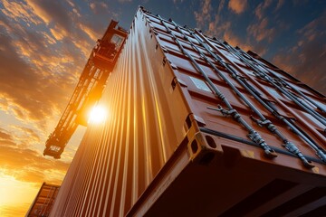 Aufkleber - In the logistics and transportation industry, container cargo freight ships are loaded and unloaded by cranes on a bridge in a shipyard. This smart logistics concept for import-export is showcased at