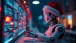 © taezhniya31 - Robot wearing a Santa hat, programming colorful LED Christmas lights