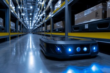 Poster - Autonomous robots delivering in warehouses with 5G connectivity showcase the Smart Industry 4.0 concept.