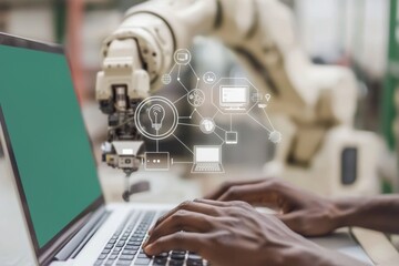 Aufkleber - Concept of a smart industry with a laptop user