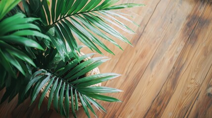 Wall Mural - Close-up of vibrant green palm leaves in natural light