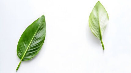 Wall Mural - Fresh green tropical leaves with vibrant patterns on white background