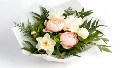 Wall Mural - bouquet of creamy white gardenias and blush pink peonies, beautifully arranged