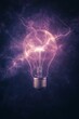 © ratatosk - Glowing purple light bulb on dark background. Creative thinking concept. Technology startup and business idea. Problem solving. Energy solution