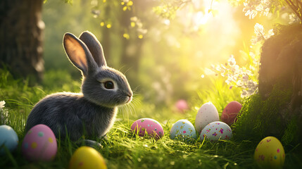 Poster - easter bunny and easter eggs