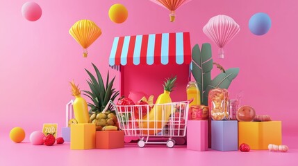 Wall Mural - Colorful supermarket concept with fresh fruits and vibrant decor