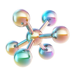 Wall Mural - chrome molecule fluid holographic Iridescent 3d render icon isolated on transparent background cutout