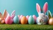 © fotoluigi868 - A colorful springtime scene features vibrant Easter eggs with bunny ears peeking out, set a_1(135)