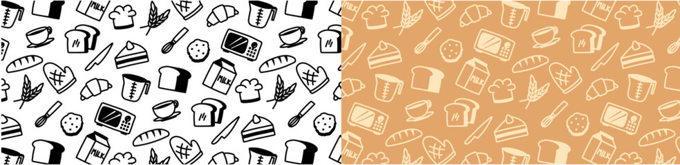 bakery doodle seamless pattern kitchen pastry hand drawing background bread loaf food