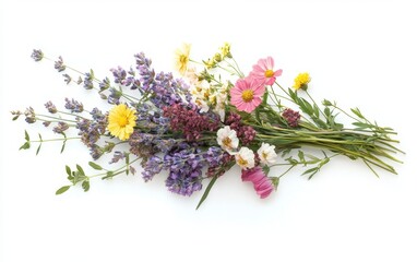 Canvas Print - Bunch of beautiful wild flowers isolated on white background