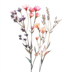 Canvas Print - Bunch of beautiful wild flowers isolated on white background