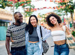 © Lumos sp - fun friend street woman walking young friendship happy together smiling female man happiness urban travel fashion summer group girl