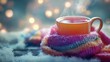 © Bold24 - Mug of tea, mug wrapped in scarf, winter background