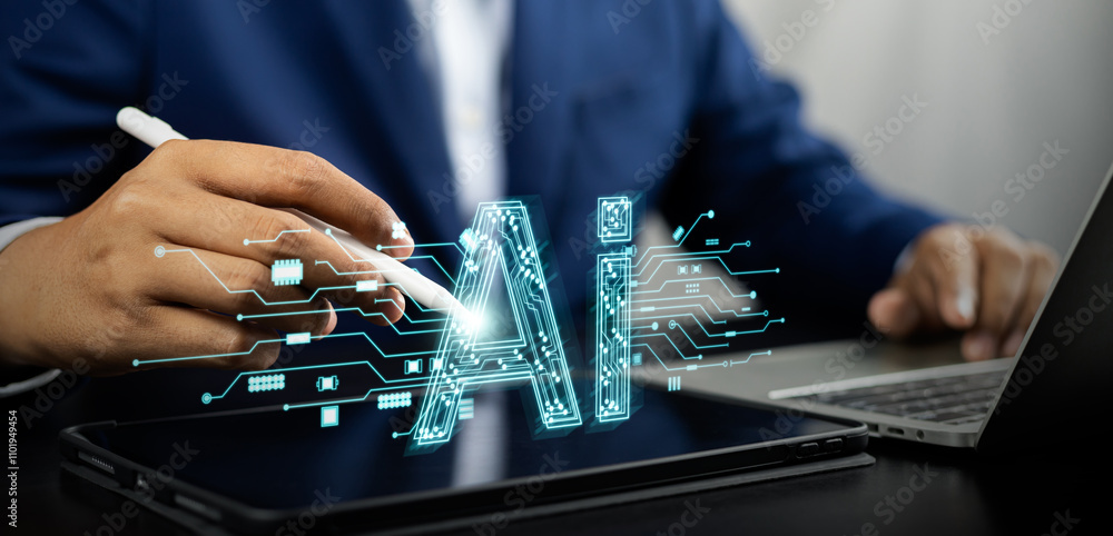 Businessman use artificial intelligence AI technology for enhanced work ...