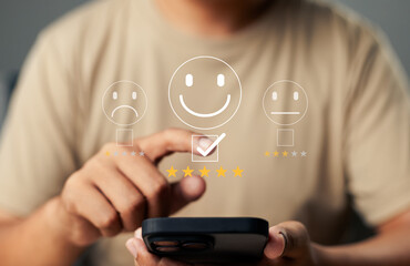 Wall Mural - users rate service experiences on online application for customer feedback and satisfaction for enha