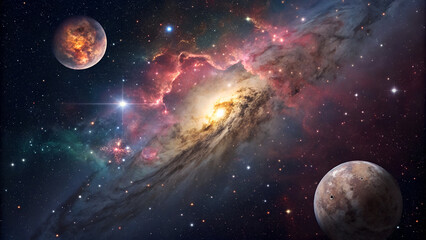 Wall Mural - Celestial Symphony, The Enchanting Beauty of Colorful Nebulae and planets in Deep Space In the vast expanse of the universe lies one of nature’s most breathtaking phenomena