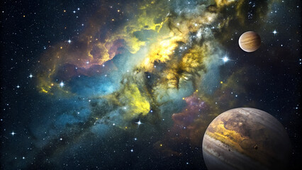 Wall Mural - Celestial Symphony, The Enchanting Beauty of Colorful Nebulae and planets in Deep Space In the vast expanse of the universe lies one of nature’s most breathtaking phenomena
