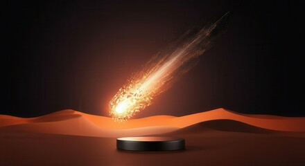 Wall Mural - fiery comet descending on metallic surface with warm background