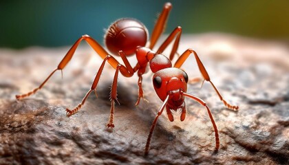Wall Mural - A close-up of a red ant on a rough surface