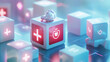 © KAI - Presenting cubes with healthcare symbols, he inspires confidence in robust and reliable insurance solutions.