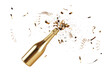 © RATTHA - Celebratory event popping gold champagne bottle on transparent background indoor setting festive atmosphere close-up view joyful celebration concept