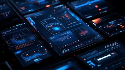 Futuristic Tech Interface Digital Data Graphs on Screens