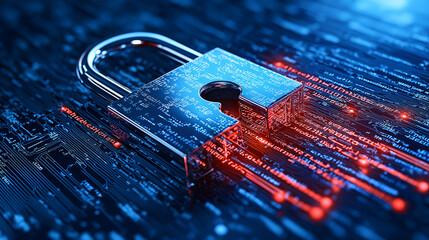 Aufkleber - digital lock surrounded by red lines of code, symbolizing security threats