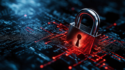 Aufkleber - digital lock surrounded by red lines on dark background, symbolizing security