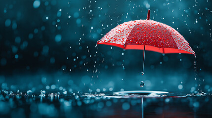 Aufkleber - vibrant red umbrella surrounded by raindrops creates serene atmosphere