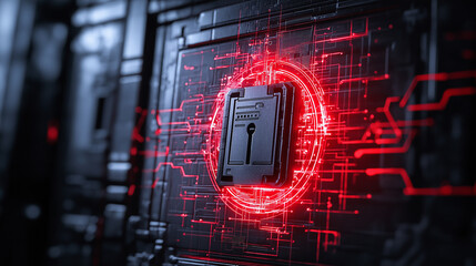 Aufkleber - digital lock with glowing red circuitry, symbolizing security and technology