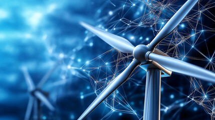 Aufkleber - close up of wind turbine generating renewable energy in digital landscape