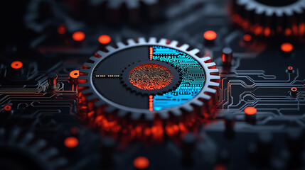 Poster - close up of interconnected gears and circuits with vibrant colors