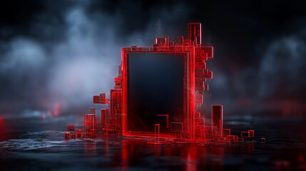 Fototapete - conceptual image of cybersecurity threats with red frame