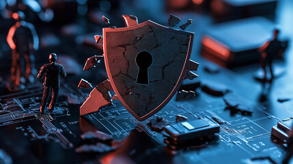 Poster - conceptual image of cybersecurity threats with shield symbolizing protection