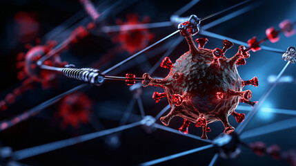 Aufkleber - digital network being infiltrated by malware, showcasing virus connections