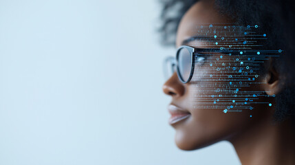 Aufkleber - person using facial recognition technology with digital elements