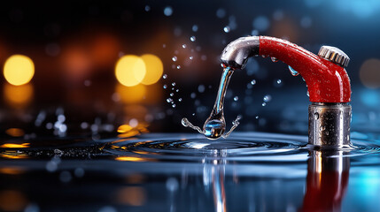Aufkleber - vintage style shot of red faucet with water droplets falling