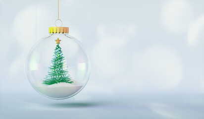 Fototapete - Christmas snow ball background with Christmas tree. 3d rendering