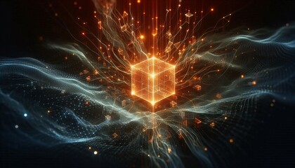 Aufkleber - Digital cubes pulsating with energy intertwined in a dynamic and luminescent network embodying