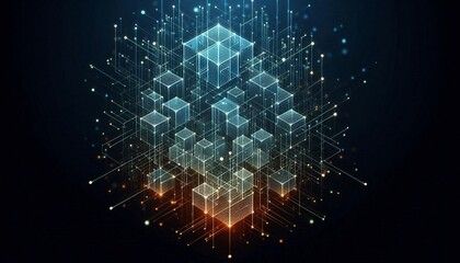 Aufkleber - Digital cubes pulsating with energy intertwined in a dynamic and luminescent network embodying