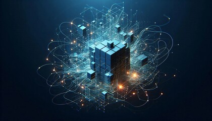 Aufkleber - Digital cubes pulsating with energy intertwined in a dynamic and luminescent network embodying